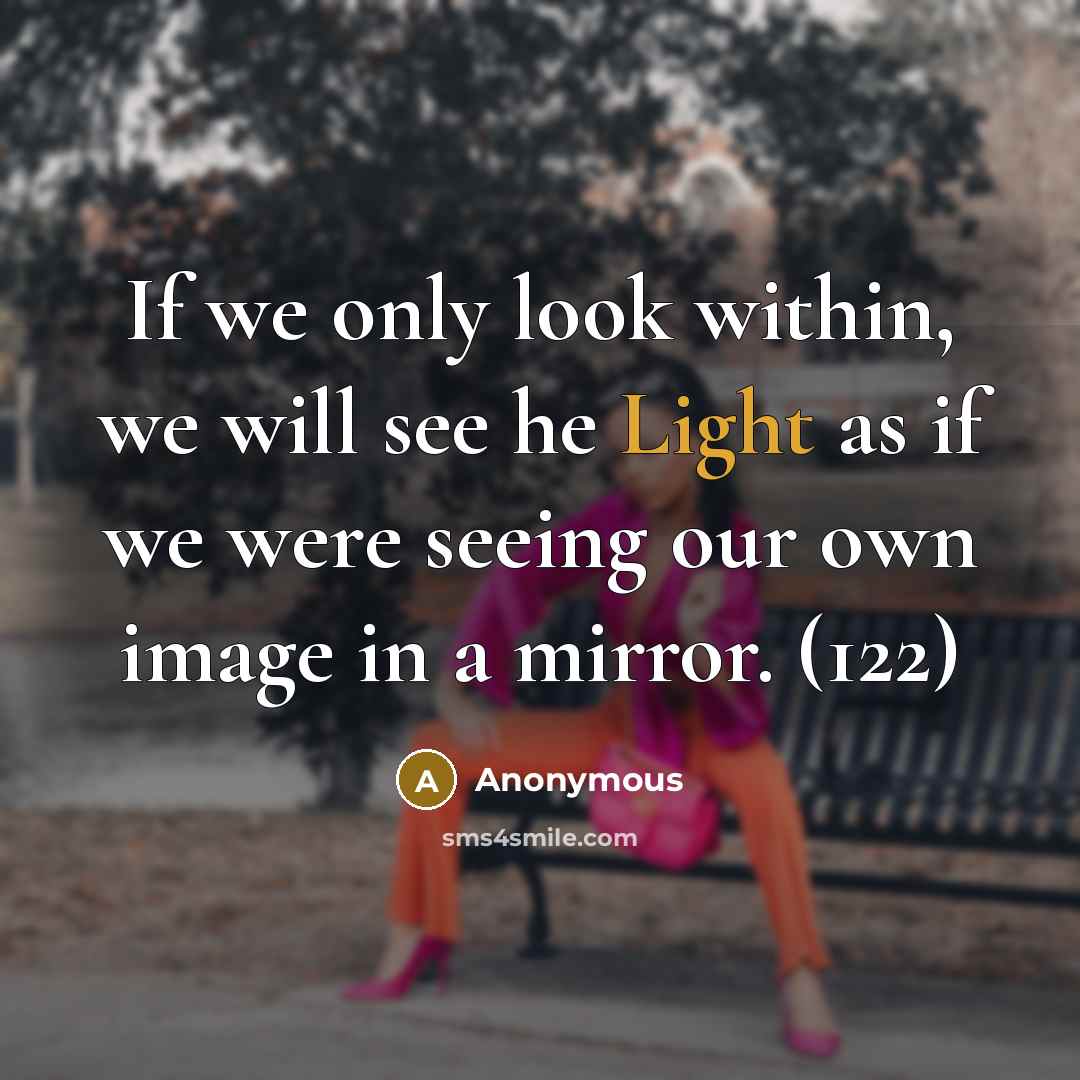 “If we only look within, we will see he Light as if we were seeing our own image in a mirror. (122)” quote by Anonymous