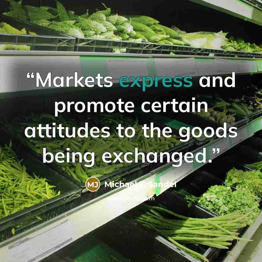 “Markets express and promote certain attitudes to the goods being exchanged.” quote by Michael J. Sandel