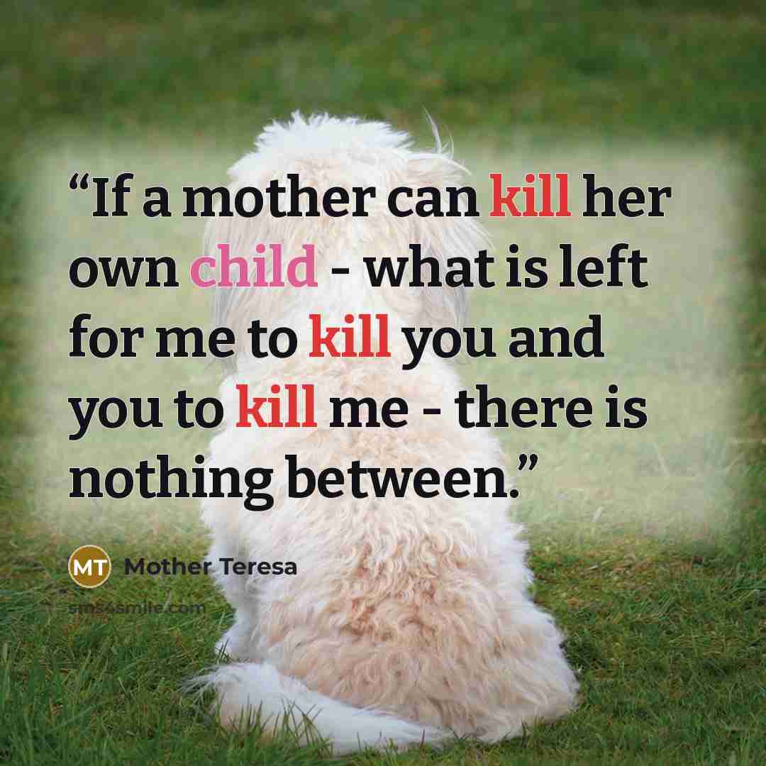 “If a mother can kill her own child - what is left for me to kill you and you to kill me - there is nothing between.” quote by Mother Teresa