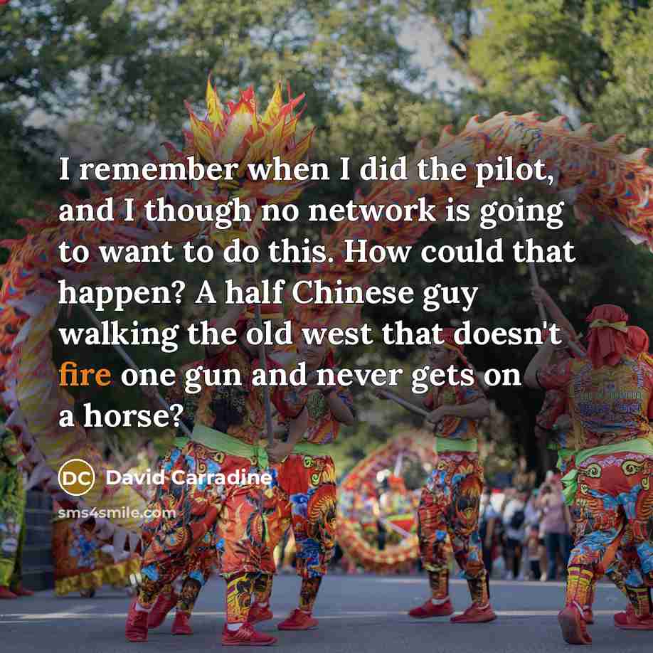 “I remember when I did the pilot, and I though no network is going to want to do this. How could that happen? A half Chinese guy walking the old west that doesn't fire one gun and never gets on a horse?” quote by David Carradine