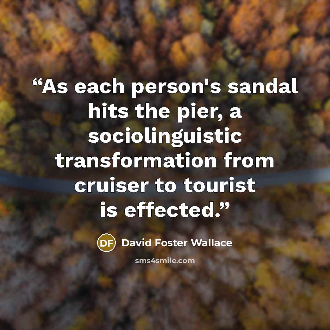 “As each person's sandal hits the pier, a sociolinguistic transformation from cruiser to tourist is effected.” quote by David Foster Wallace