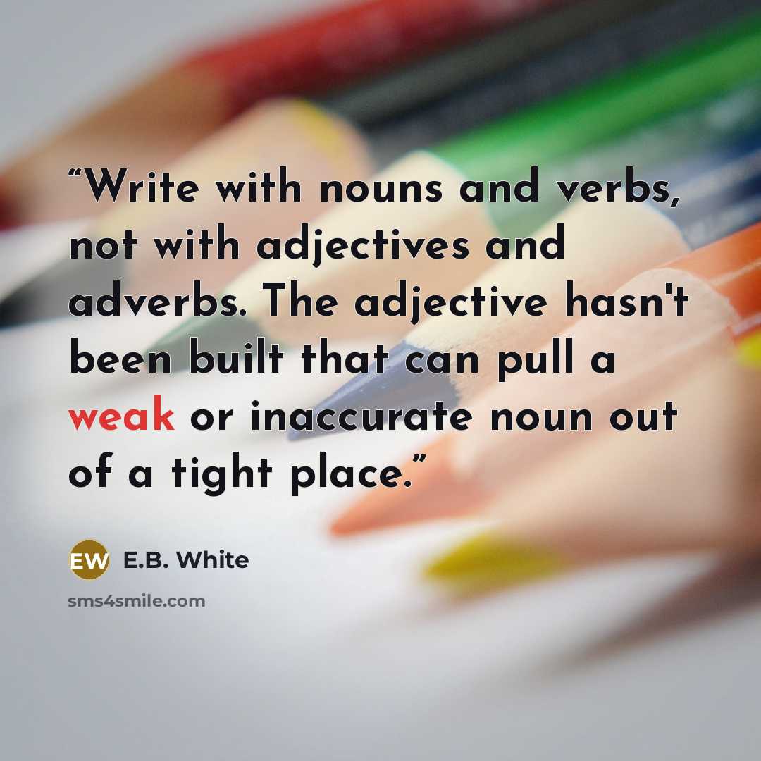 “Write with nouns and verbs, not with adjectives and adverbs. The adjective hasn't been built that can pull a weak or inaccurate noun out of a tight place.” quote by E.B. White