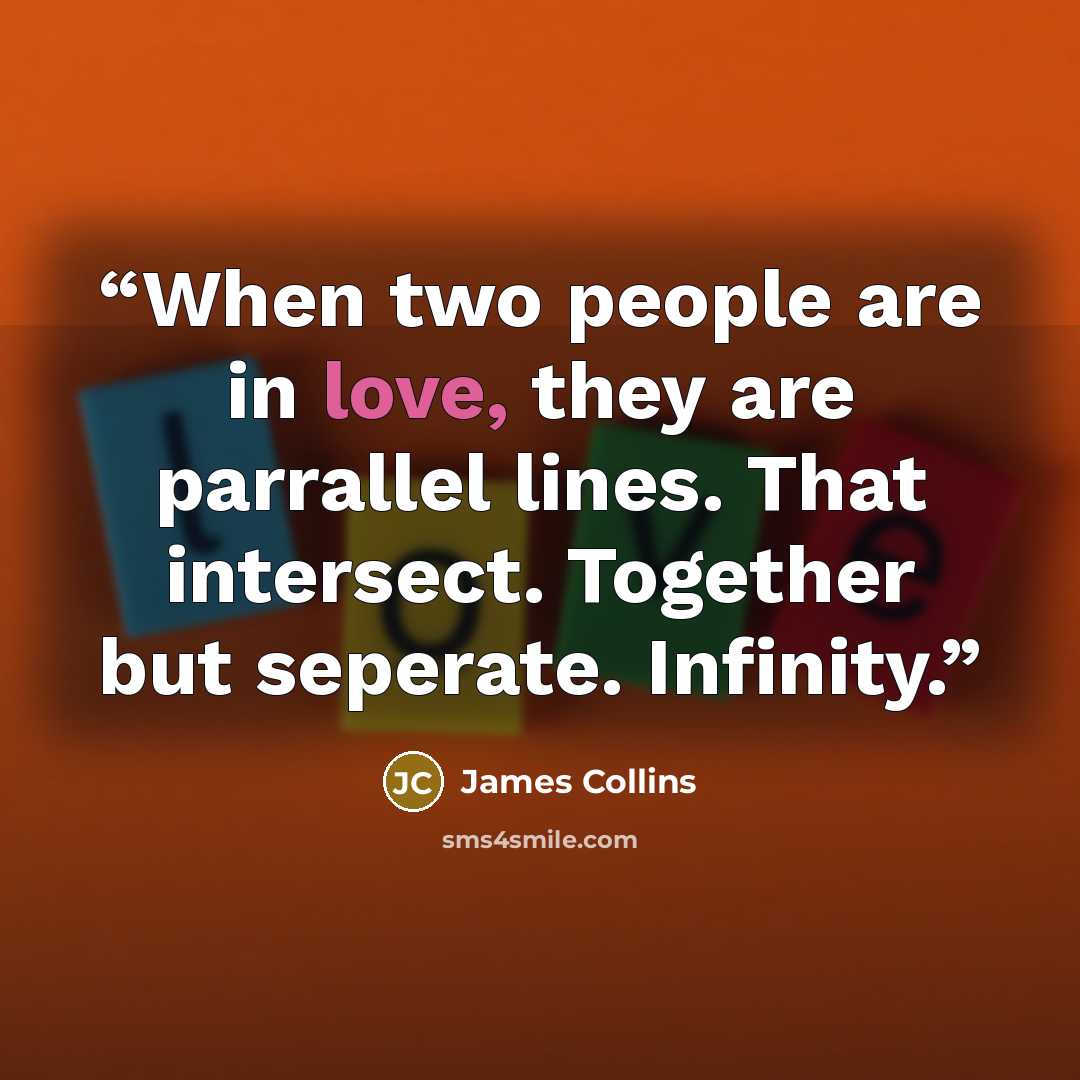 “When two people are in love, they are parrallel lines. That intersect. Together but seperate. Infinity.” quote by James Collins