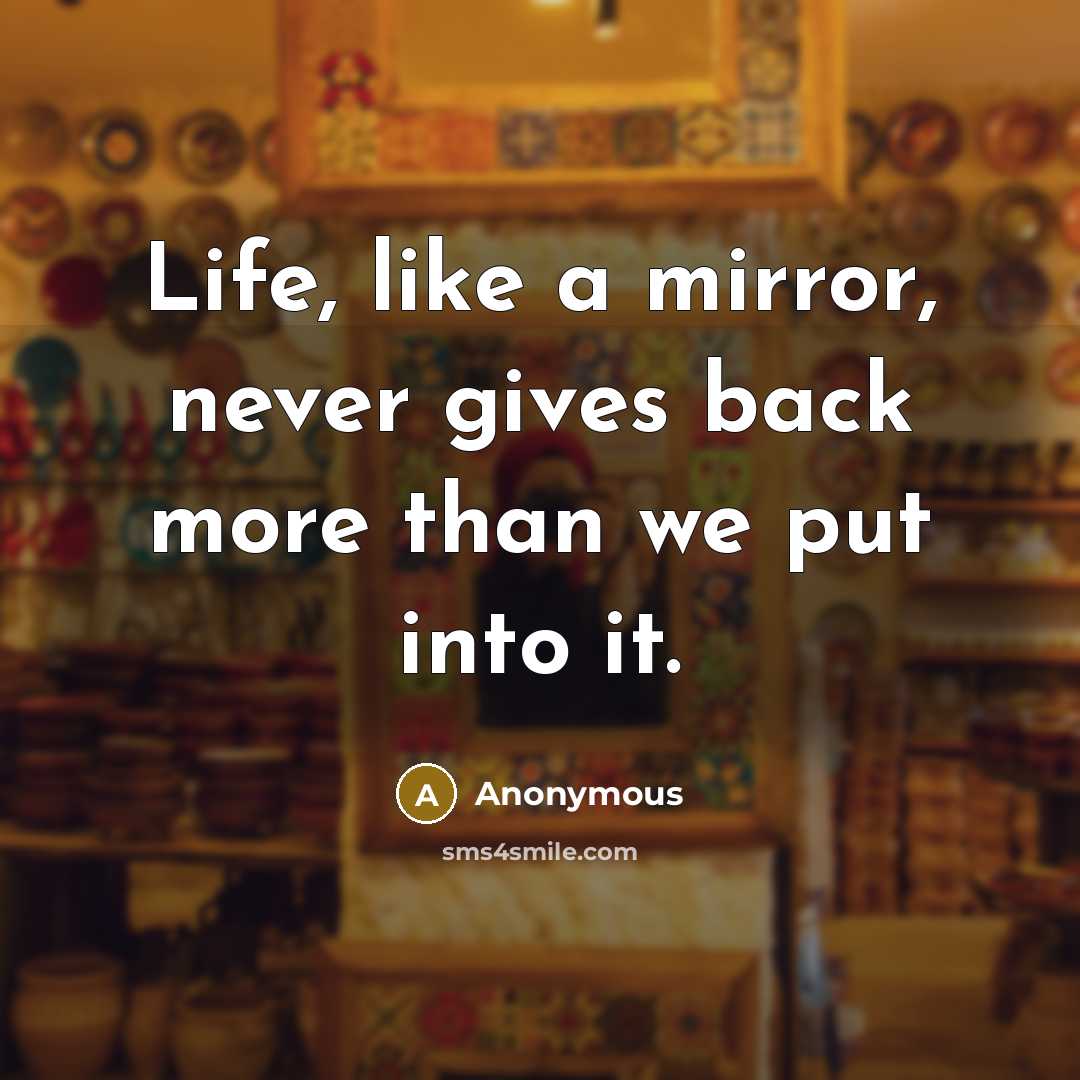 “Life, like a mirror, never gives back more than we put into it.” quote by Anonymous