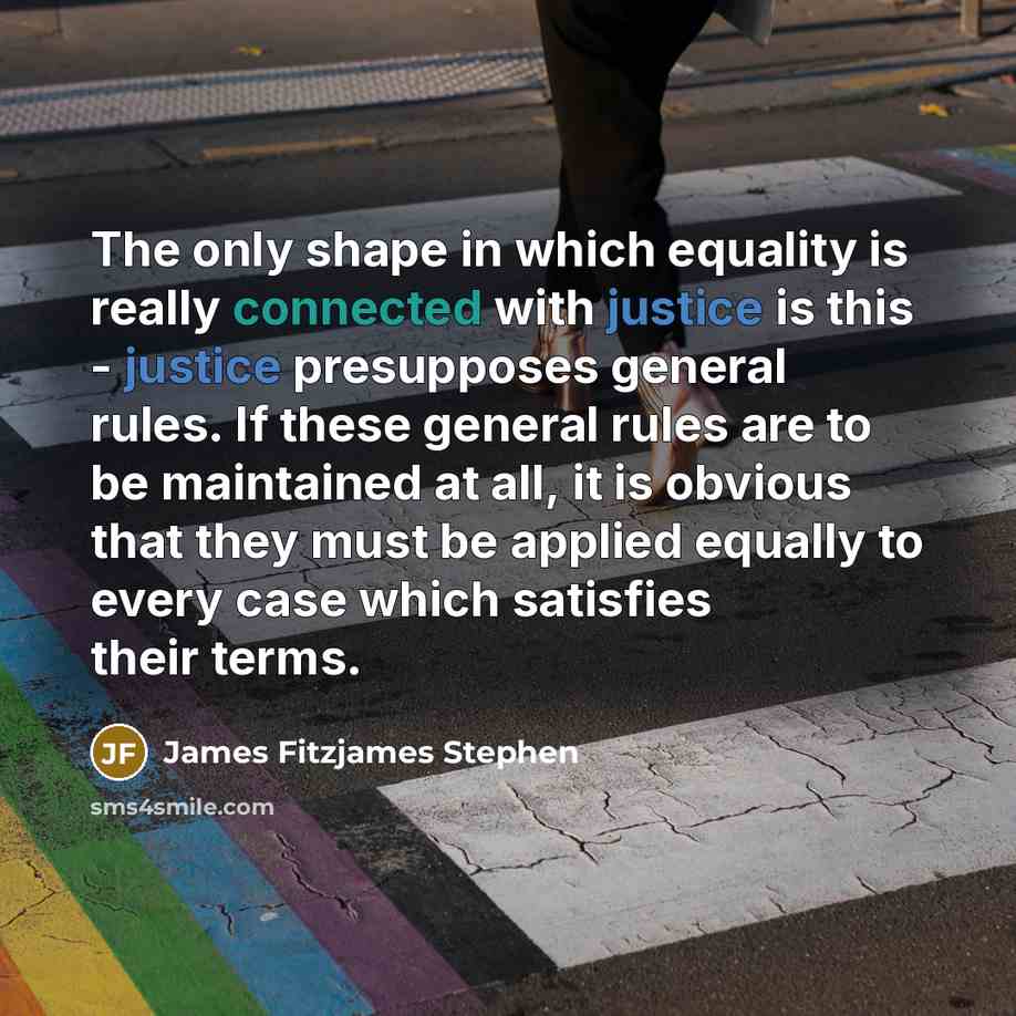 “The only shape in which equality is really connected with justice is this - justice presupposes general rules. If these general rules are to be maintained at all, it is obvious that they must be applied equally to every case which satisfies their terms.” quote by James Fitzjames Stephen