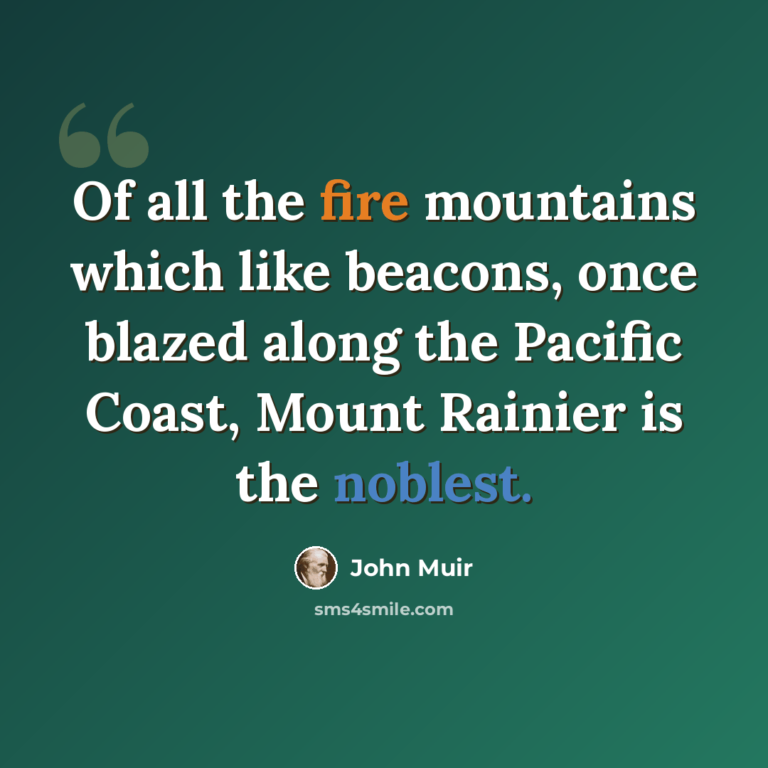 “Of all the fire mountains which like beacons, once blazed along the Pacific Coast, Mount Rainier is the noblest.” quote by John Muir
