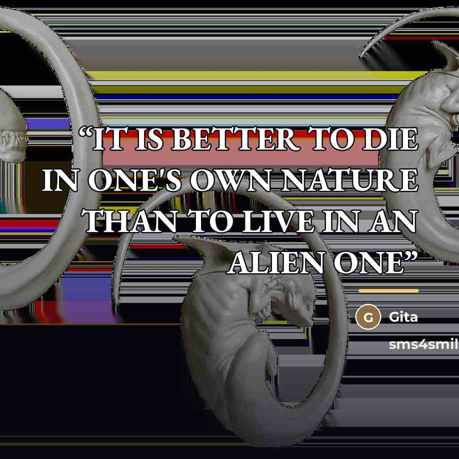 “IT IS BETTER TO DIE IN ONE'S OWN NATURE THAN TO LIVE IN AN ALIEN ONE” quote by Gita