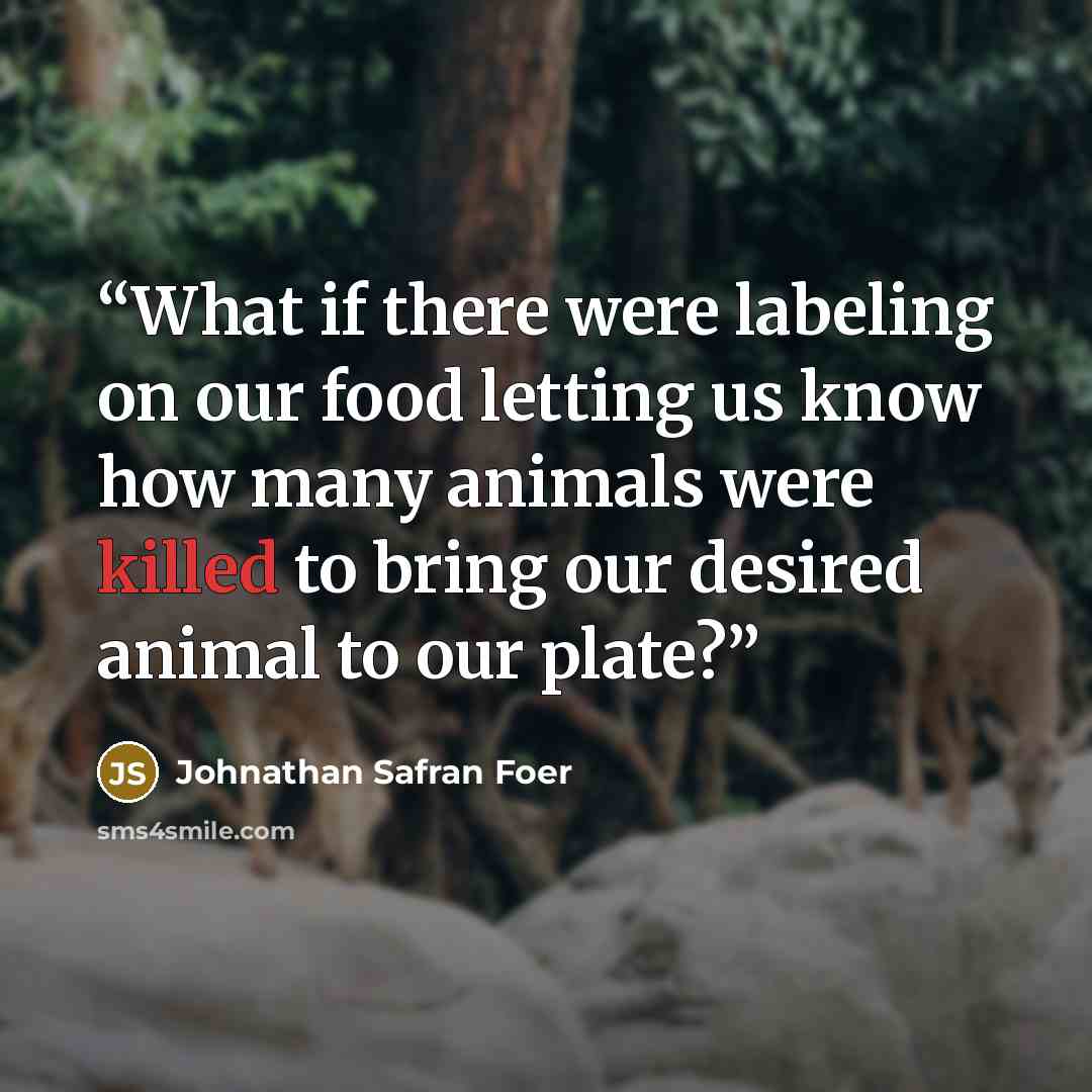 “What if there were labeling on our food letting us know how many animals were killed to bring our desired animal to our plate?” quote by Johnathan Safran Foer