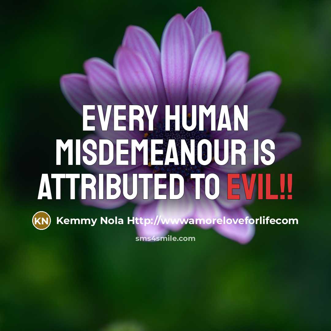 “Every human misdemeanour is attributed to evil!!” quote by Kemmy Nola Http://wwwamoreloveforlifecom