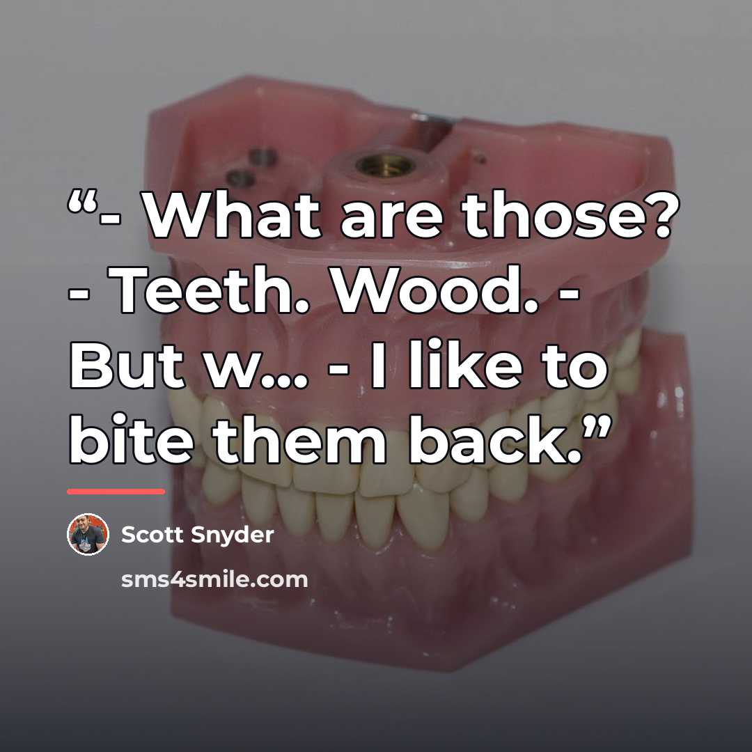 “- What are those? - Teeth. Wood. - But w... - I like to bite them back.” quote by Scott Snyder