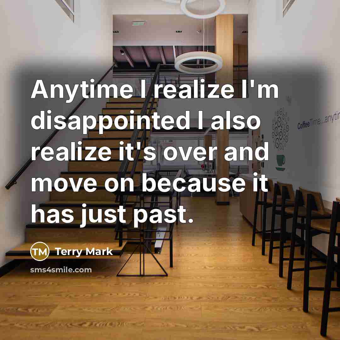 “Anytime I realize I'm disappointed I also realize it's over and move on because it has just past.” quote by Terry Mark