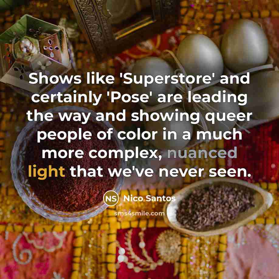 “Shows like 'Superstore' and certainly 'Pose' are leading the way and showing queer people of color in a much more complex, nuanced light that we've never seen.” quote by Nico Santos