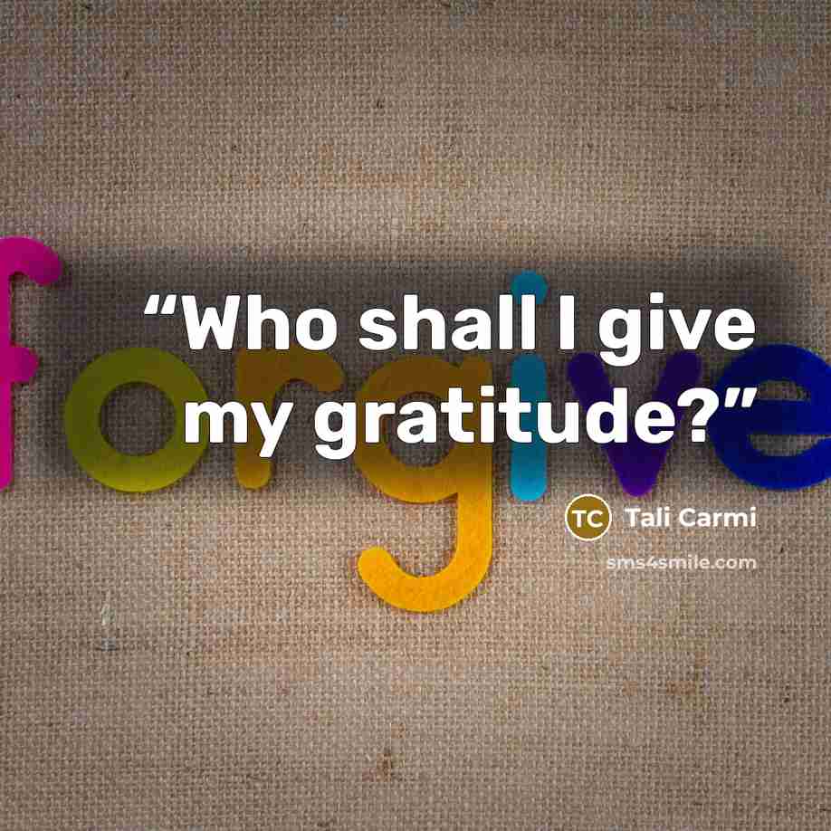 “Who shall I give my gratitude?” quote by Tali Carmi