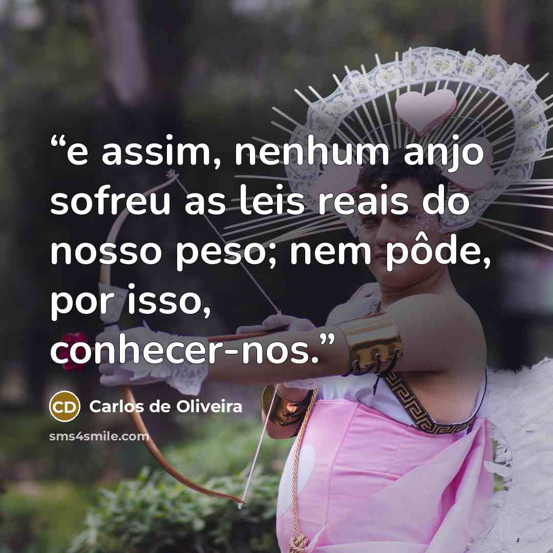 “e assim, nenhum anjo sofreu as leis reais do nosso peso; nem pôde, por isso, conhecer-nos.” quote by Carlos de Oliveira