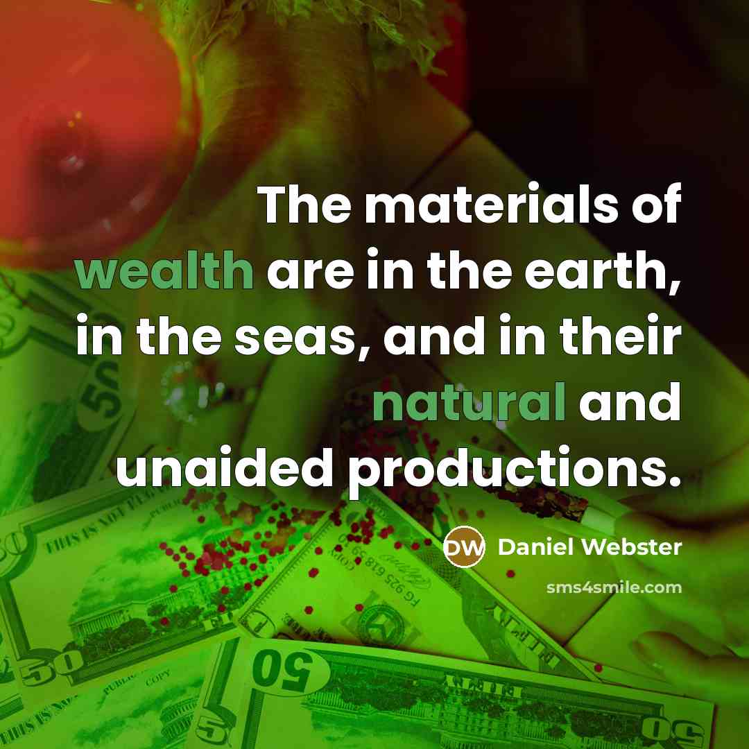 “The materials of wealth are in the earth, in the seas, and in their natural and unaided productions.” quote by Daniel Webster