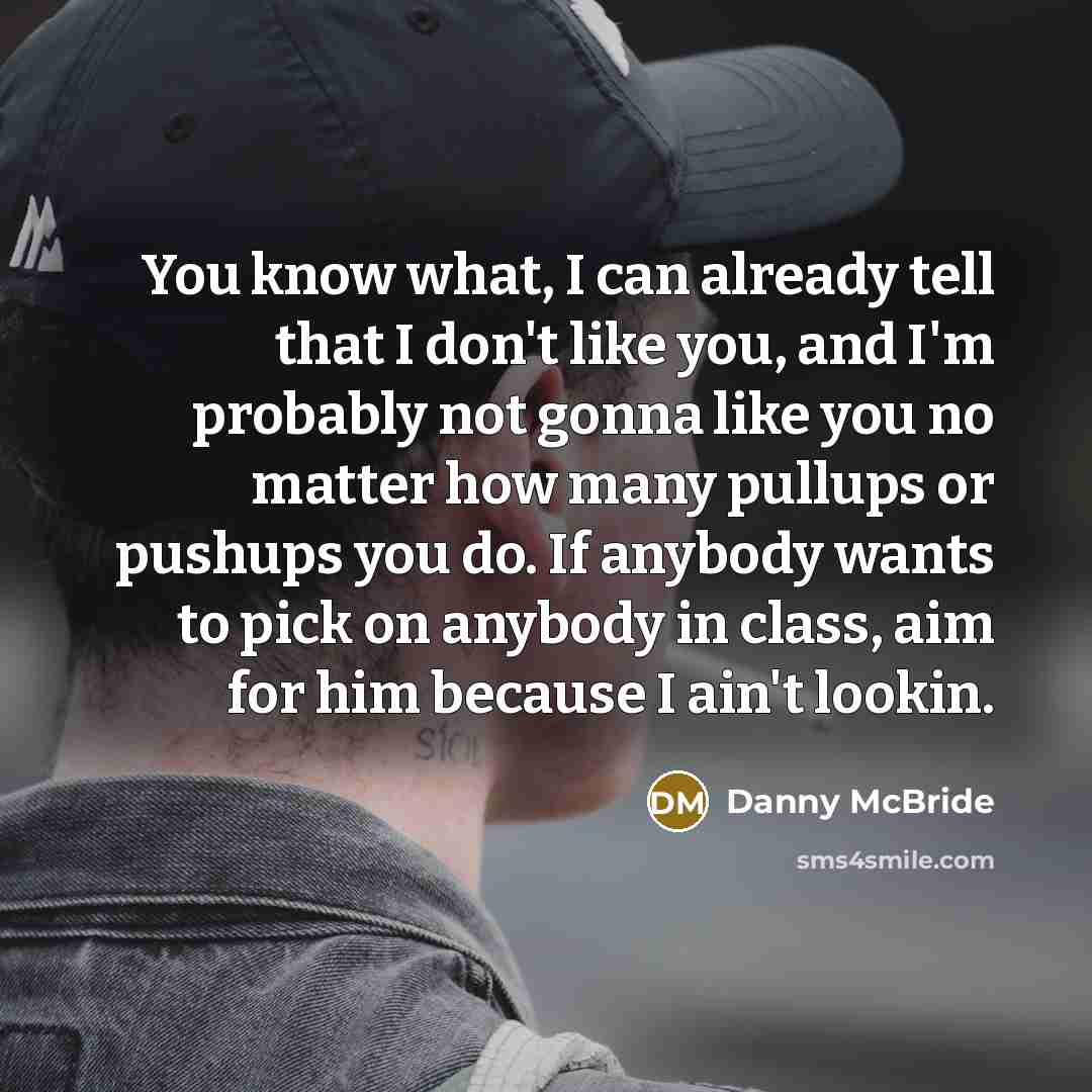 “You know what, I can already tell that I don't like you, and I'm probably not gonna like you no matter how many pullups or pushups you do. If anybody wants to pick on anybody in class, aim for him because I ain't lookin.” quote by Danny Mcbride