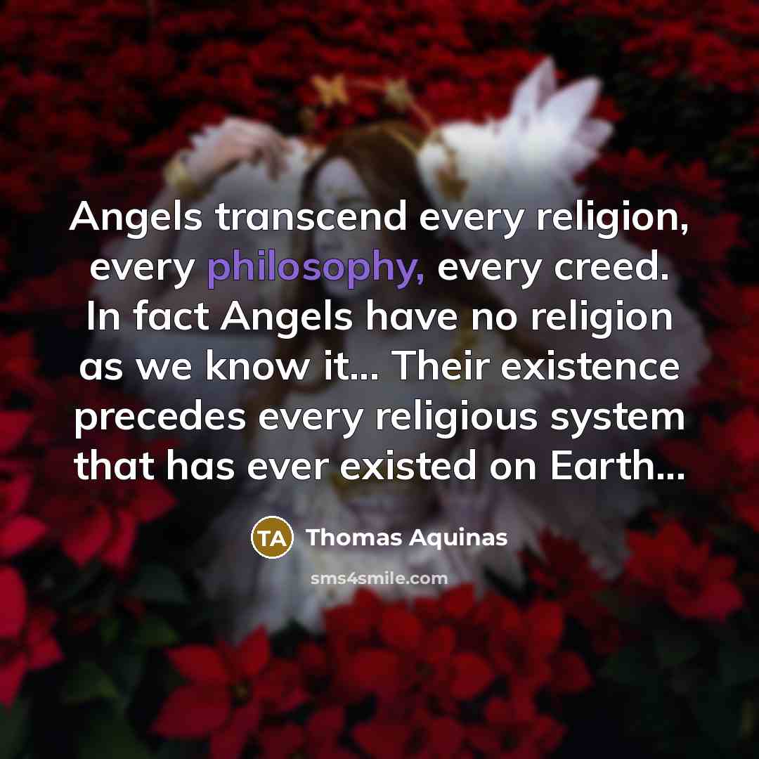 “Angels transcend every religion, every philosophy, every creed. In fact Angels have no religion as we know it... Their existence precedes every religious system that has ever existed on Earth...” quote by Thomas Aquinas