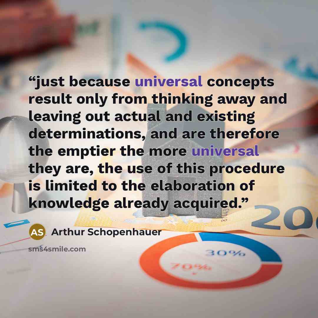 “just because universal concepts result only from thinking away and leaving out actual and existing determinations, and are therefore the emptier the more universal they are, the use of this procedure is limited to the elaboration of knowledge already acquired.” quote by Arthur Schopenhauer