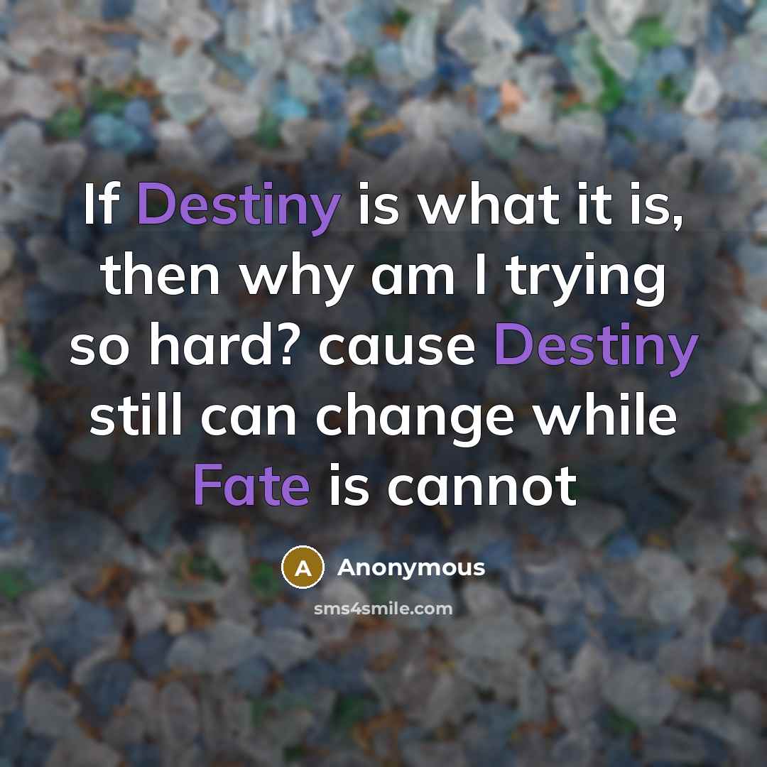 “If Destiny is what it is, then why am I trying so hard? cause Destiny still can change while Fate is cannot” quote by Anonymous