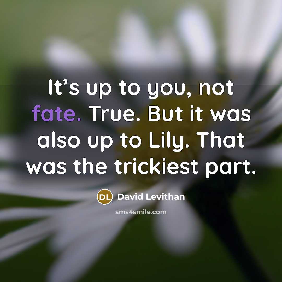 “It’s up to you, not fate. True. But it was also up to Lily. That was the trickiest part.” quote by David Levithan