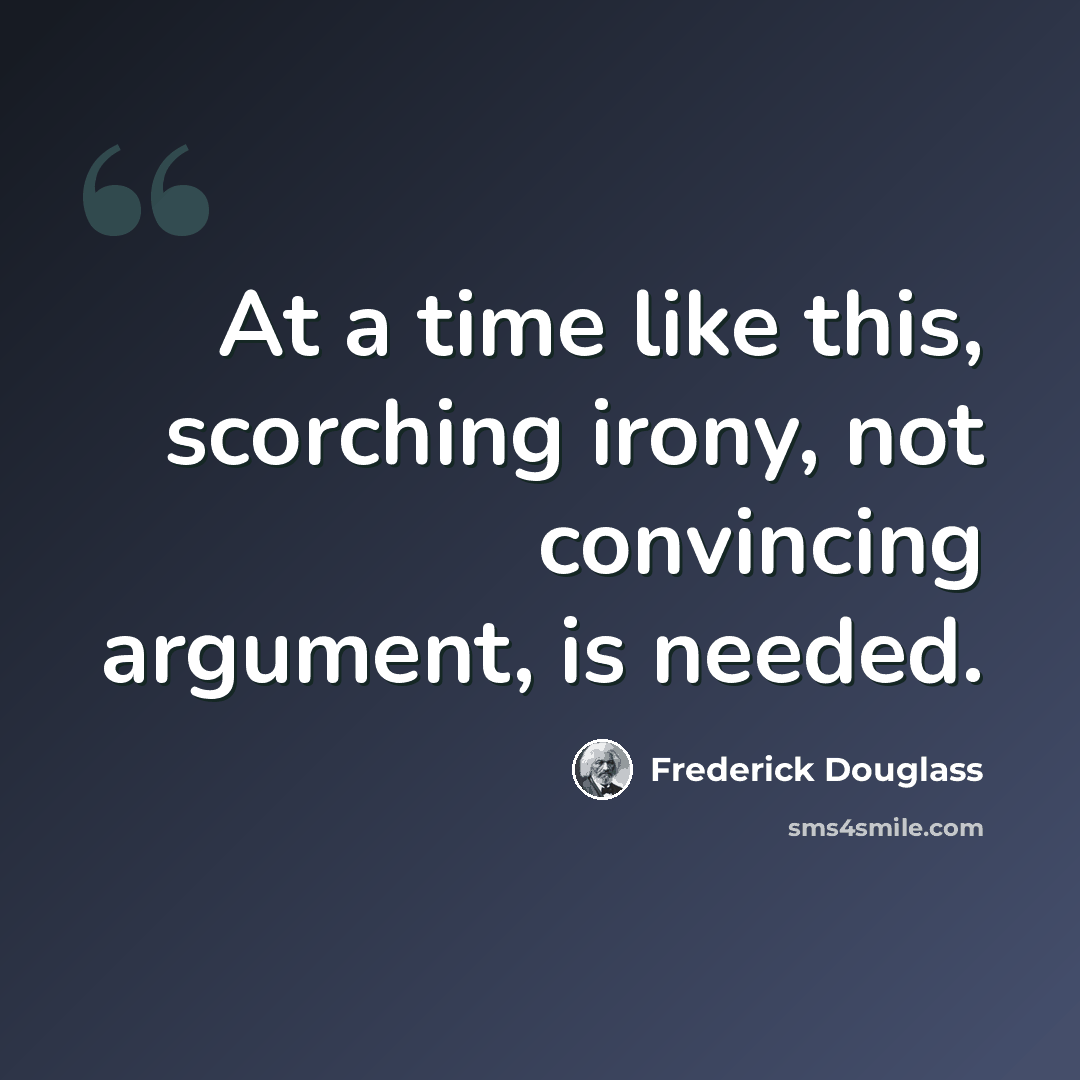 “At a time like this, scorching irony, not convincing argument, is needed.” quote by Frederick Douglass