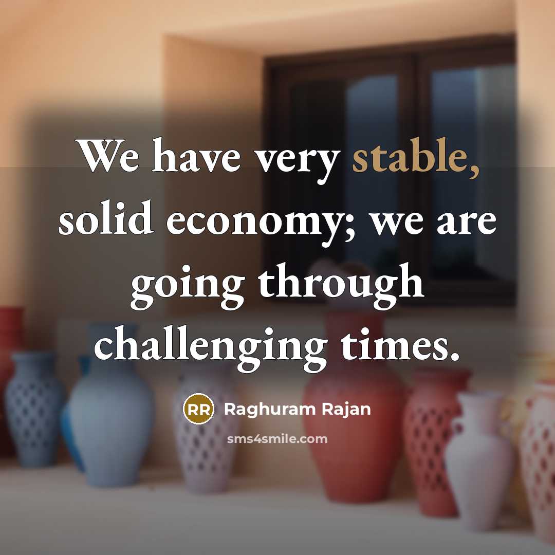 “We have very stable, solid economy; we are going through challenging times.” quote by Raghuram Rajan