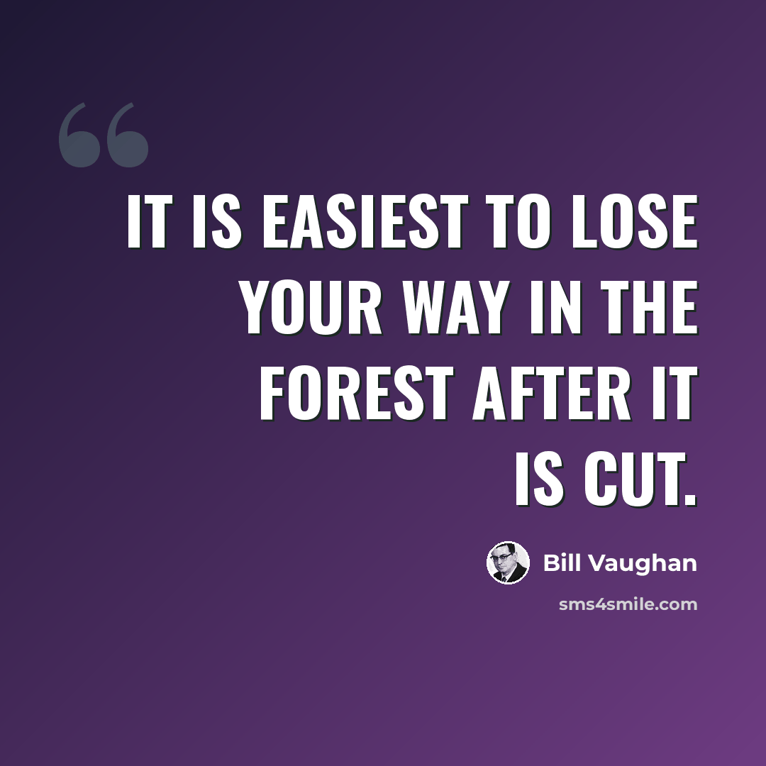 “It is easiest to lose your way in the forest after it is cut.” quote by Bill Vaughan