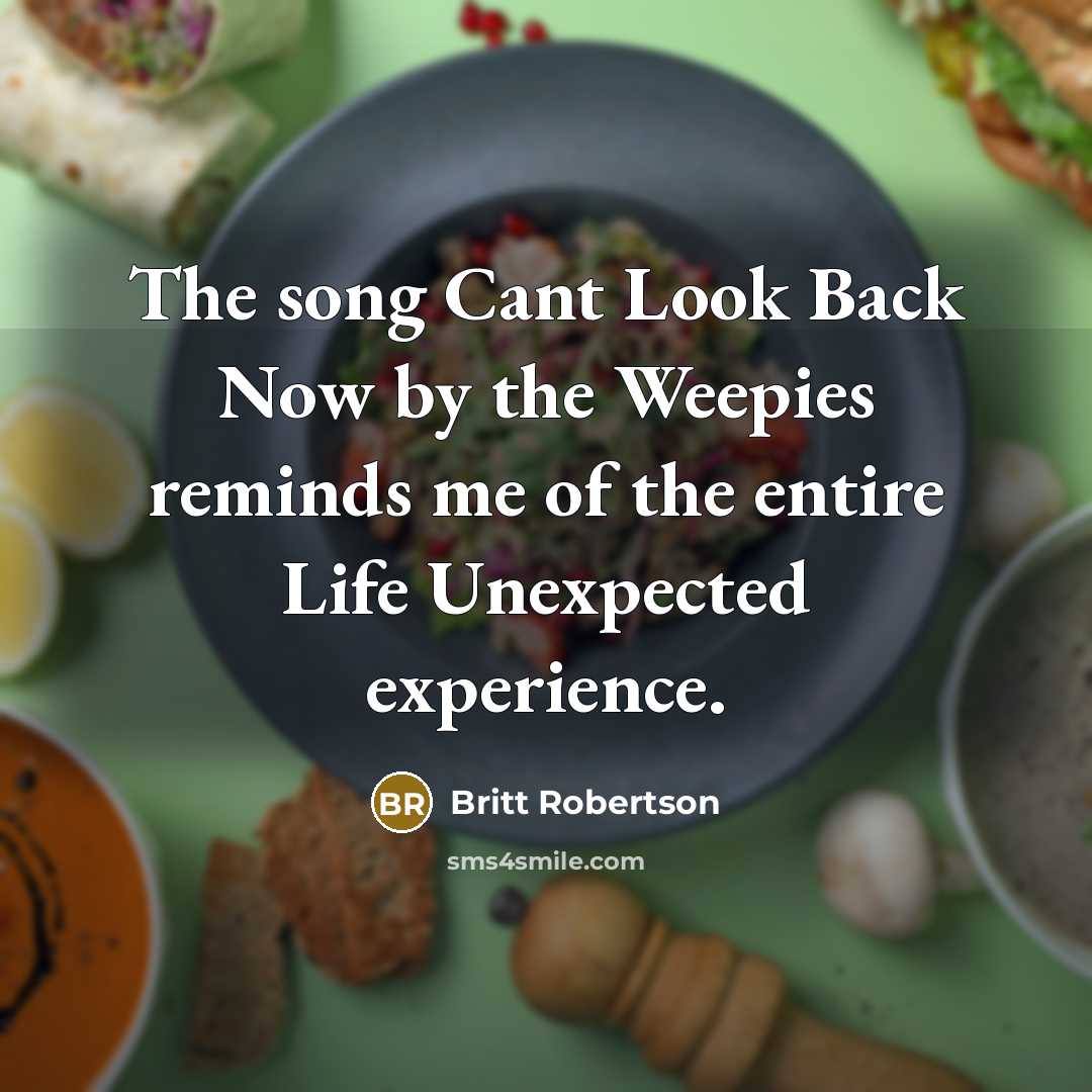 “The song Cant Look Back Now by the Weepies reminds me of the entire Life Unexpected experience.” quote by Britt Robertson