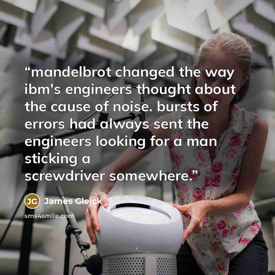 “mandelbrot changed the way ibm's engineers thought about the cause of noise. bursts of errors had always sent the engineers looking for a man sticking a screwdriver somewhere.” quote by James Gleick