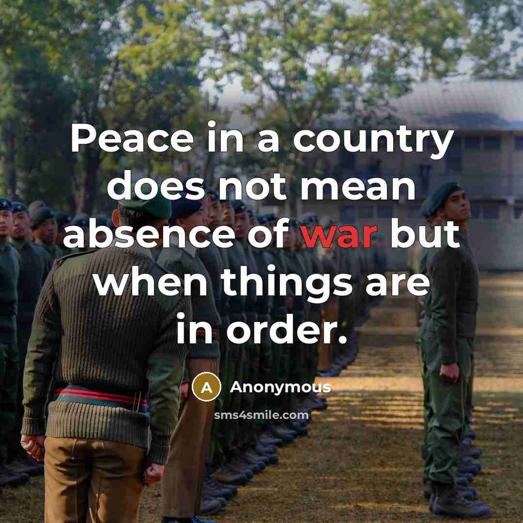 “Peace in a country does not mean absence of war but when things are in order.” quote by Anonymous