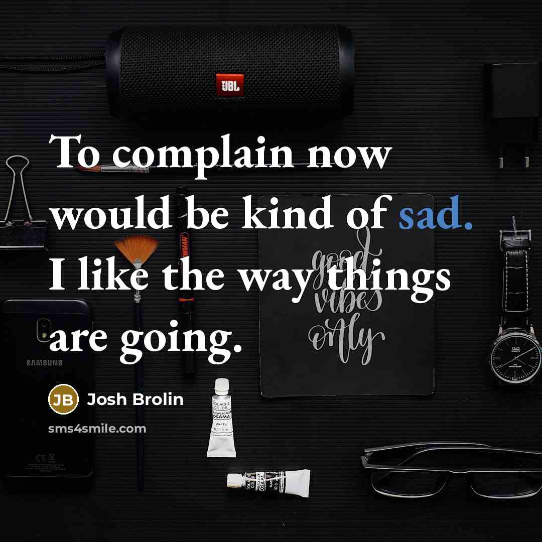 “To complain now would be kind of sad. I like the way things are going.” quote by Josh Brolin