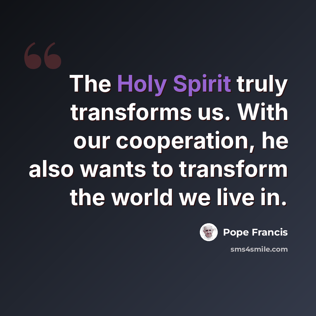 “The Holy Spirit truly transforms us. With our cooperation, he also wants to transform the world we live in.” quote by Pope Francis