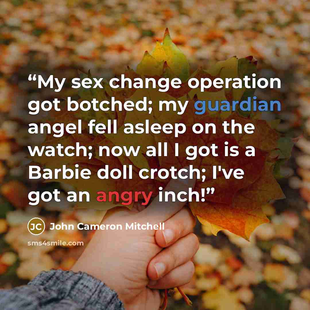 “My sex change operation got botched; my guardian angel fell asleep on the watch; now all I got is a Barbie doll crotch; I've got an angry inch!” quote by John Cameron Mitchell