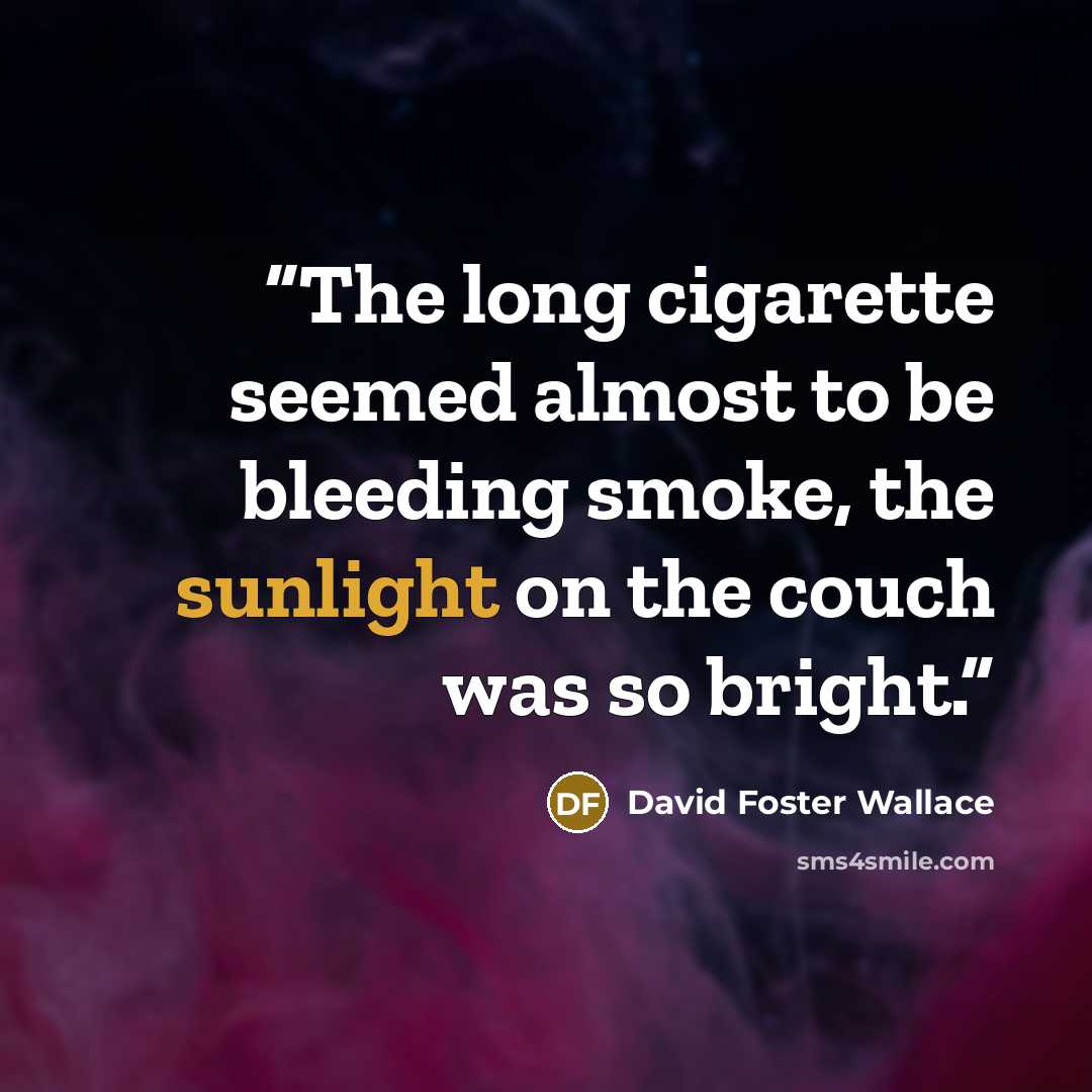 “The long cigarette seemed almost to be bleeding smoke, the sunlight on the couch was so bright.” quote by David Foster Wallace
