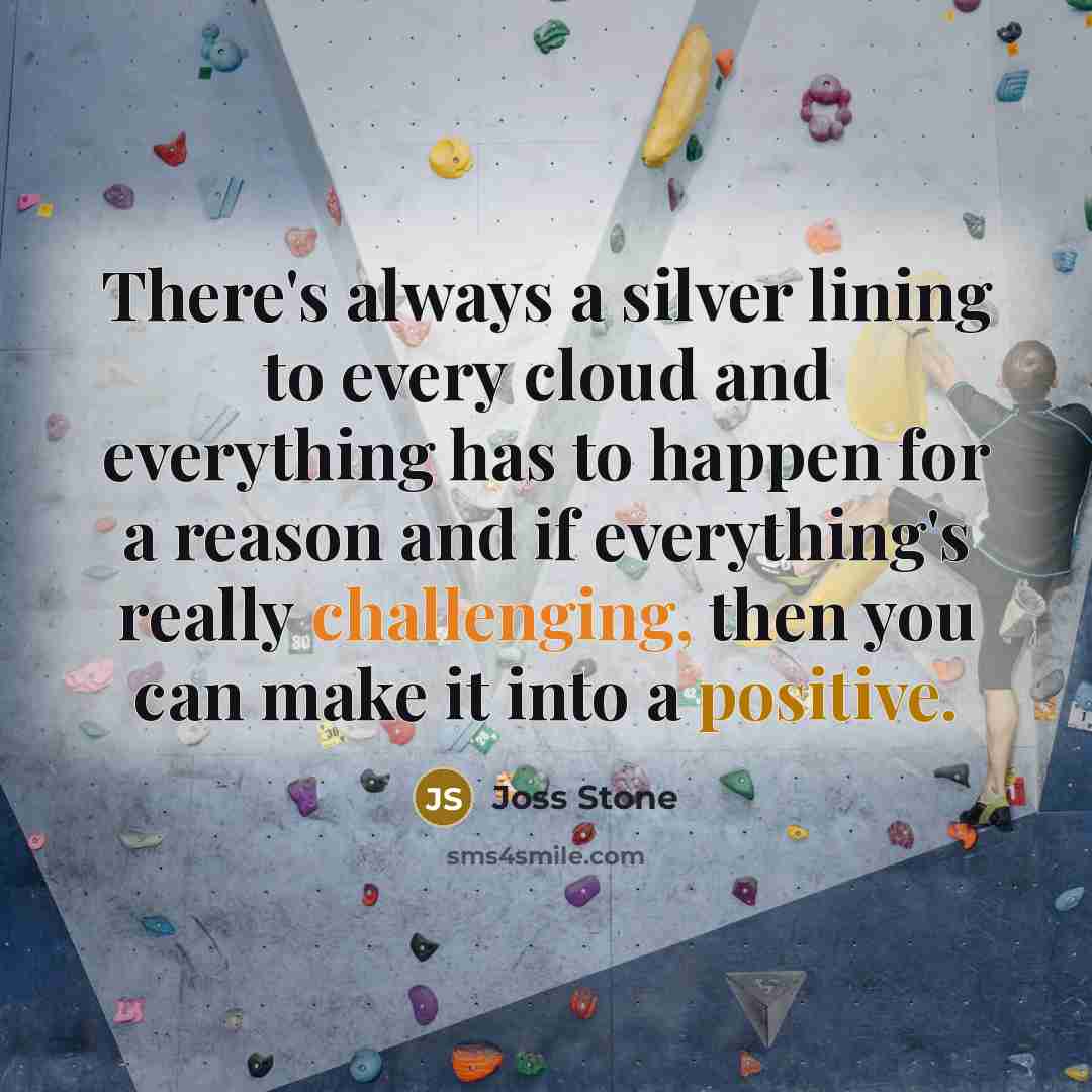 “There's always a silver lining to every cloud and everything has to happen for a reason and if everything's really challenging, then you can make it into a positive.” quote by Joss Stone
