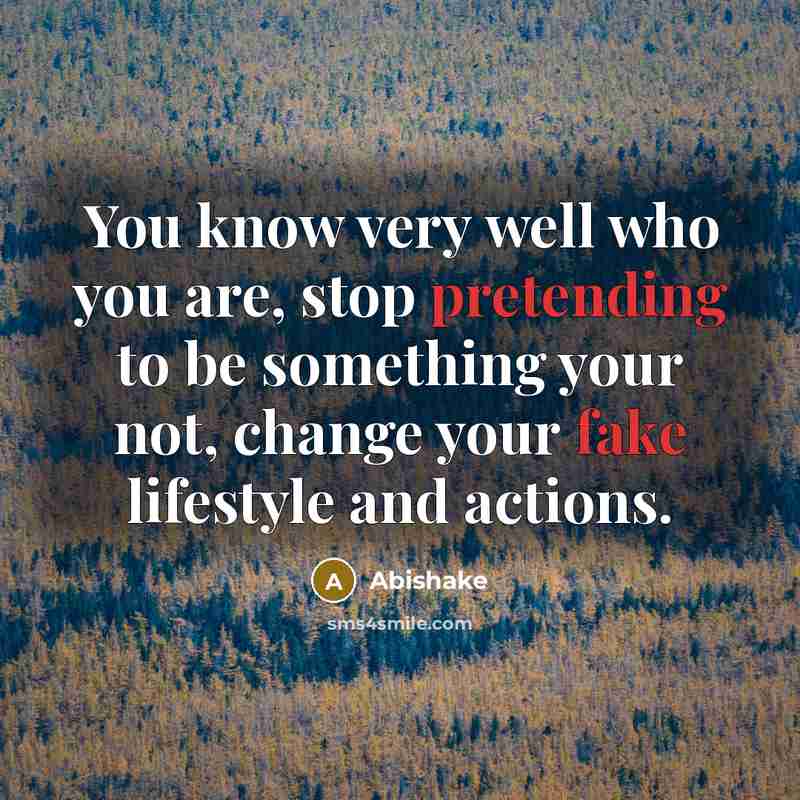 “You know very well who you are, stop pretending to be something your not, change your fake lifestyle and actions.” quote by Abishake
