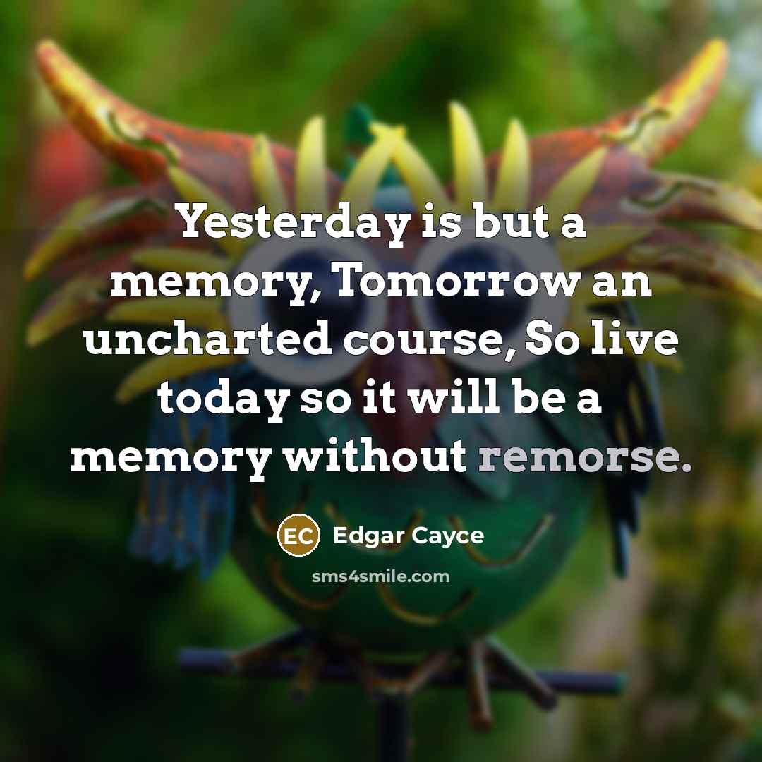 “Yesterday is but a memory, Tomorrow an uncharted course, So live today so it will be a memory without remorse.” quote by Edgar Cayce
