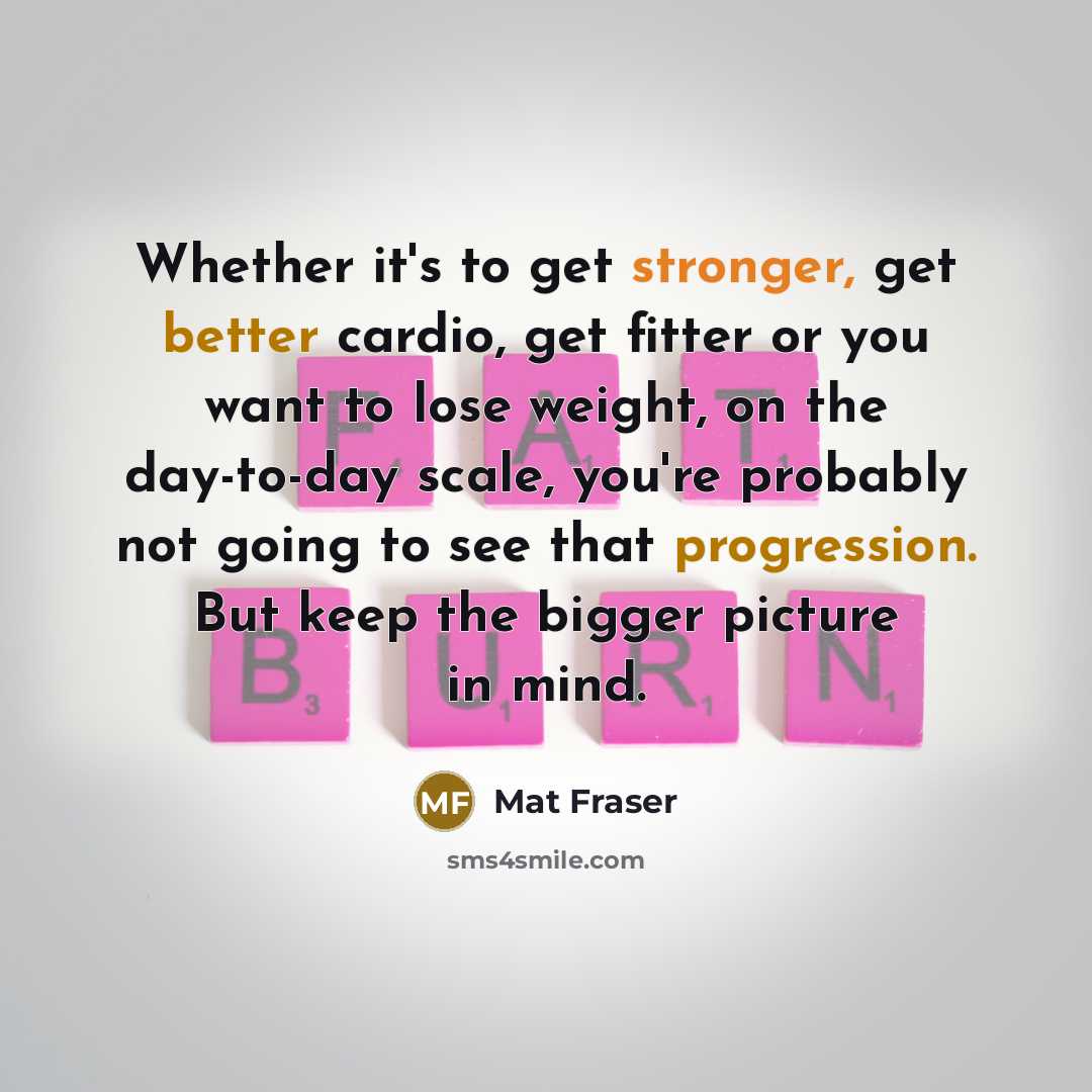 “Whether it's to get stronger, get better cardio, get fitter or you want to lose weight, on the day-to-day scale, you're probably not going to see that progression. But keep the bigger picture in mind.” quote by Mat Fraser