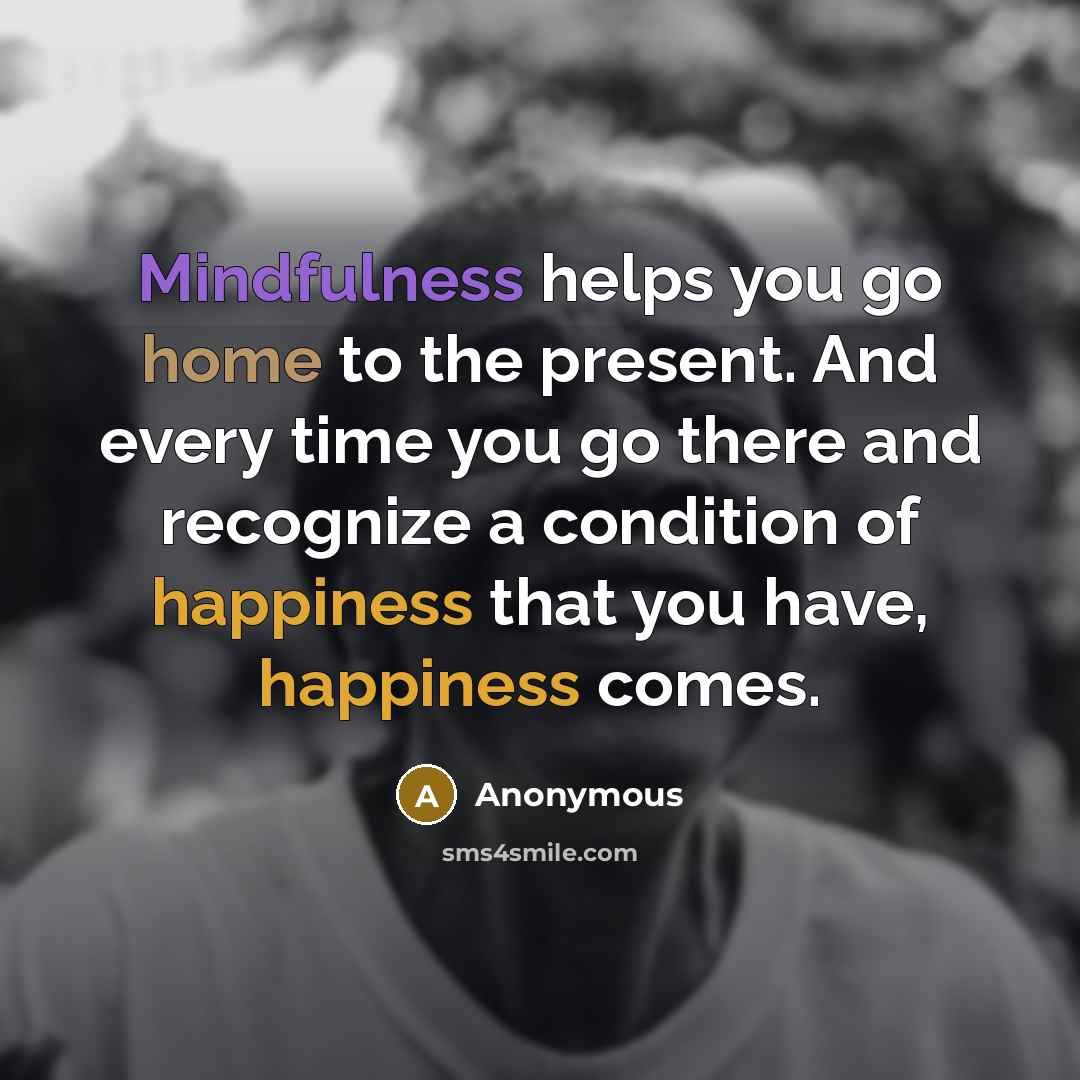 “Mindfulness helps you go home to the present. And every time you go there and recognize a condition of happiness that you have, happiness comes.” quote by Anonymous