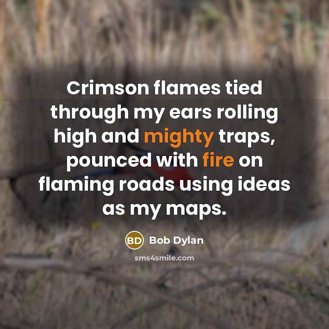 “Crimson flames tied through my ears rolling high and mighty traps, pounced with fire on flaming roads using ideas as my maps.” quote by Bob Dylan