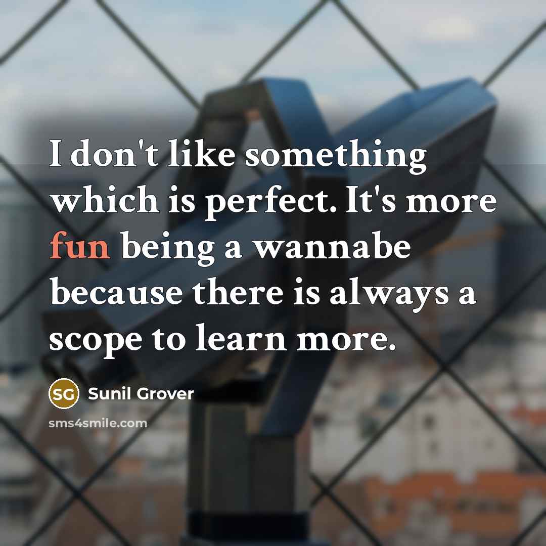 “I don't like something which is perfect. It's more fun being a wannabe because there is always a scope to learn more.” quote by Sunil Grover