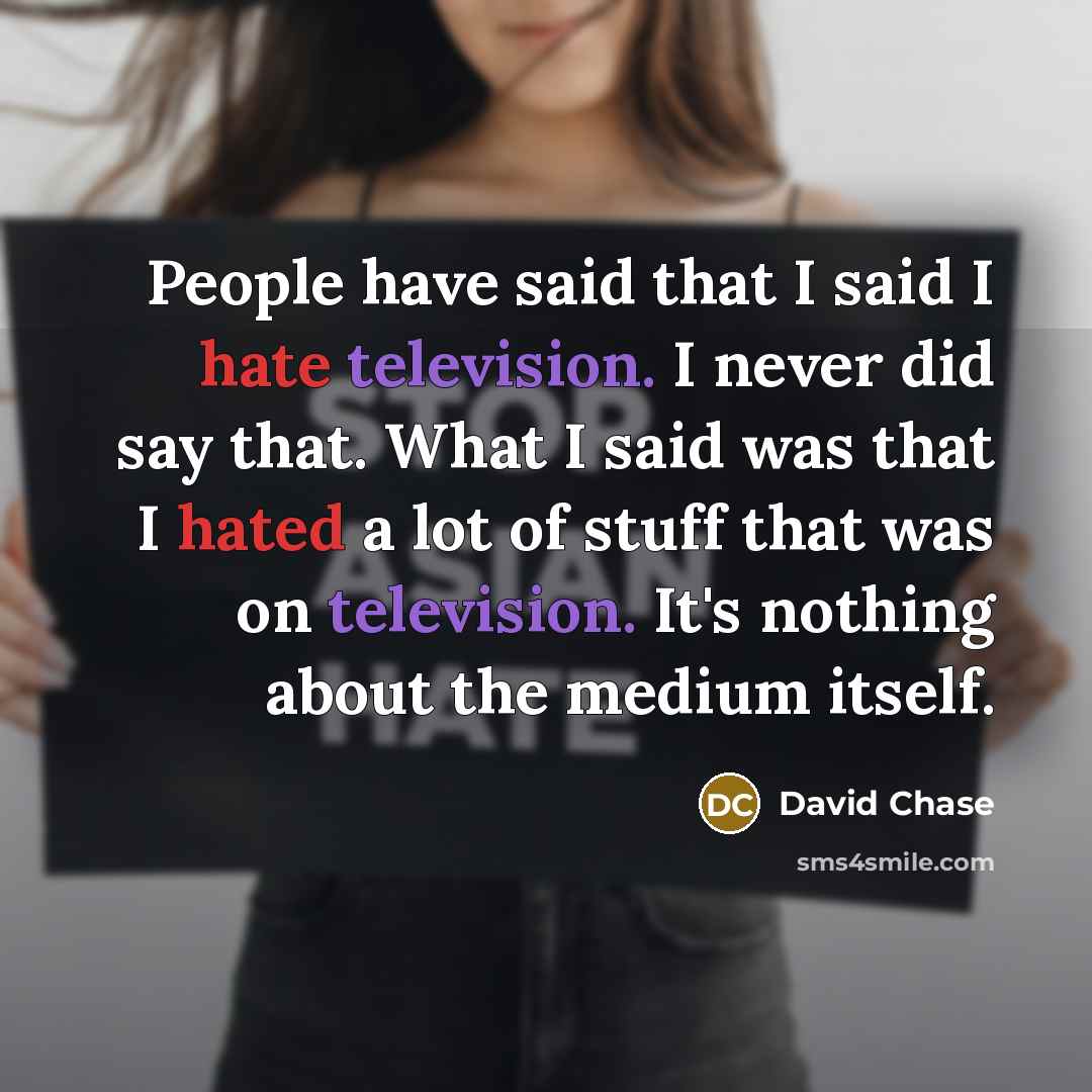 “People have said that I said I hate television. I never did say that. What I said was that I hated a lot of stuff that was on television. It's nothing about the medium itself.” quote by David Chase