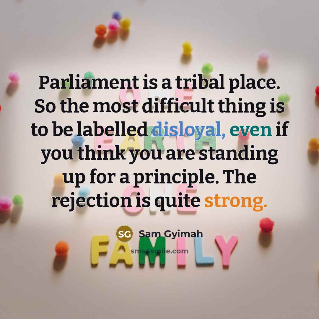 “Parliament is a tribal place. So the most difficult thing is to be labelled disloyal, even if you think you are standing up for a principle. The rejection is quite strong.” quote by Sam Gyimah