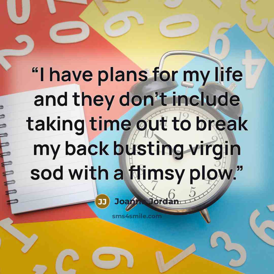 “I have plans for my life and they don't include taking time out to break my back busting virgin sod with a flimsy plow.” quote by Joanna Jordan