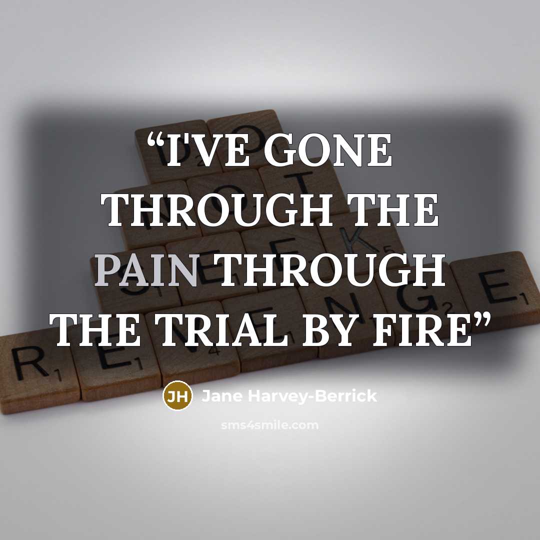 “I'VE GONE THROUGH THE PAIN THROUGH THE TRIAL BY FIRE” quote by Jane Harvey-Berrick