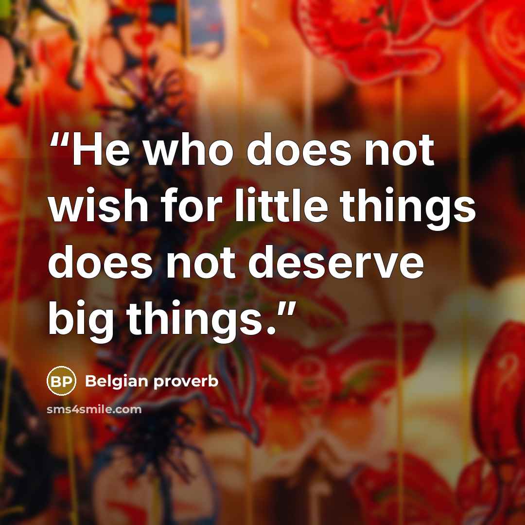 “He who does not wish for little things does not deserve big things.” quote by Belgian proverb