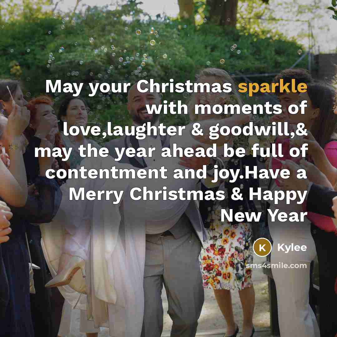 “May your Christmas sparkle with moments of love,laughter & goodwill,& may the year ahead be full of contentment and joy.Have a Merry Christmas & Happy New Year” quote by Kylee