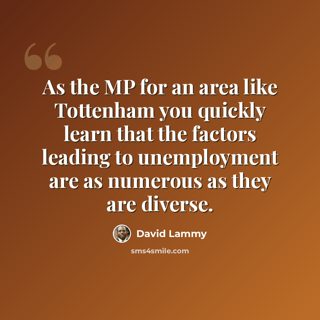 “As the MP for an area like Tottenham you quickly learn that the factors leading to unemployment are as numerous as they are diverse.” quote by David Lammy