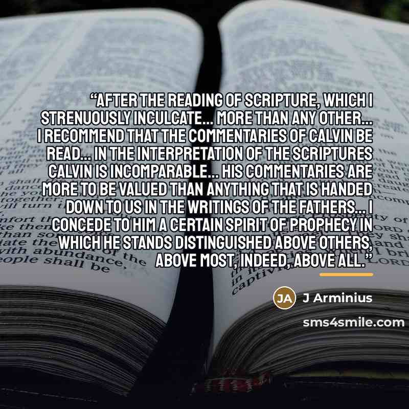 “After the reading of Scripture, which I strenuously inculcate… more than any other… I recommend that the Commentaries of Calvin be read… in the interpretation of the Scriptures Calvin is incomparable… his Commentaries are more to be valued than anything that is handed down to us in the writings of…” quote by Anonymous