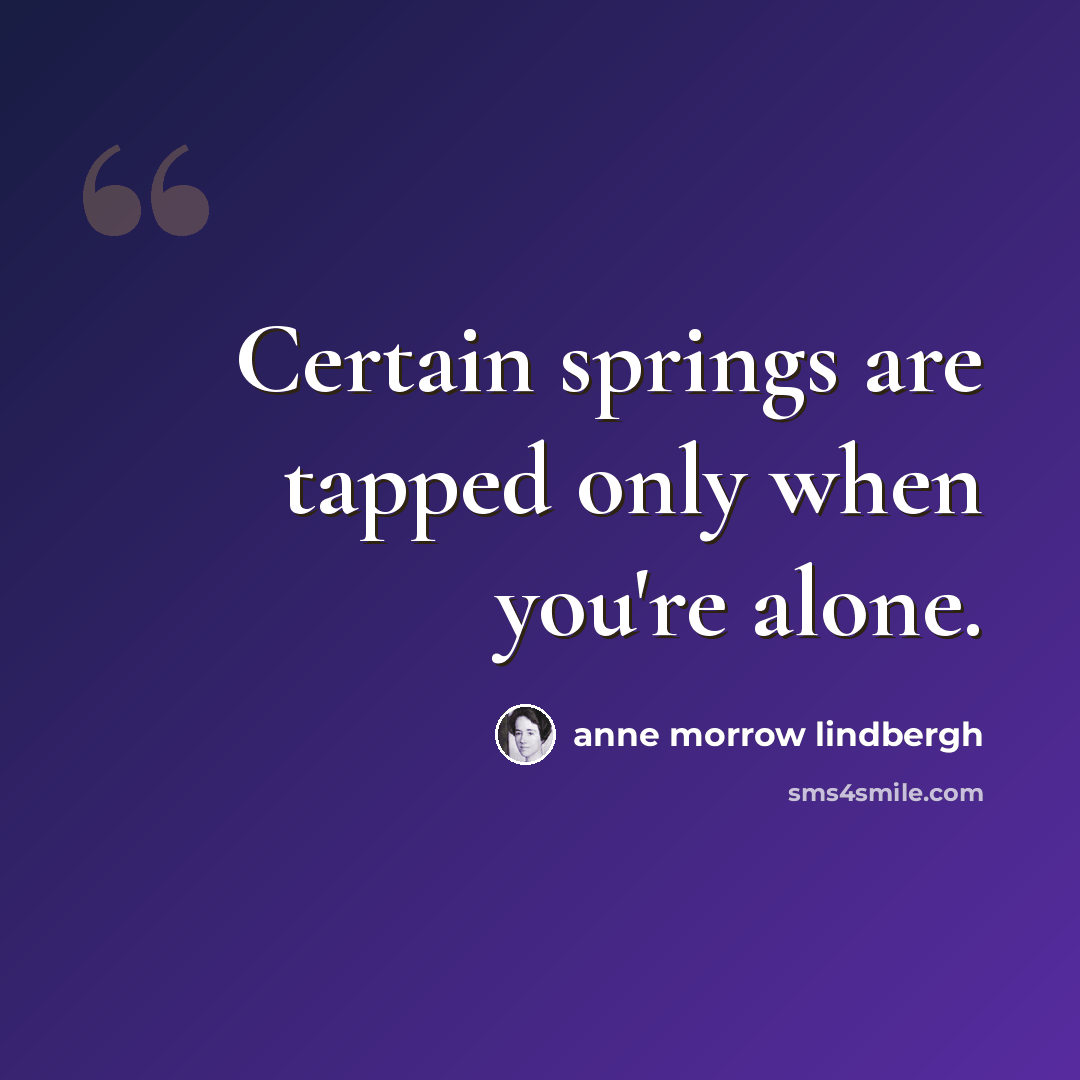 “Certain springs are tapped only when you're alone.” quote by Anne Morrow Lindbergh